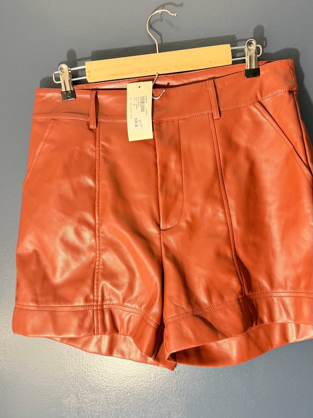 Evereve Vegan Leather Shorts in Cognac